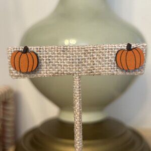 NEW Pumpkin Patch Wooden Stud Earrings Sterling Silver Fall Autumn Lightweight